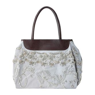 Dries Van Noten Embellished Leather-Trim Handbag - female - Dries Van Noten - Handbags - Gray - ONE SIZE - Bags