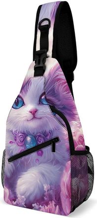 Generic Cute Cat Rose Mens Crossbody Chest Sling Bag for Travel Hiking Lightweight Shoulder Bags with Small Side