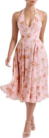 House of CB Solada Floral Halter Midi Sundress in Vintage Rose Print at Nordstrom, Size X-Small A