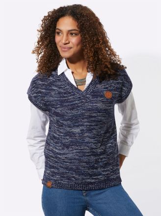 Casual Looks Pullunder CASUAL LOOKS Pullunder, Damen, Gr. 42, blau (marine, meliert), 54% Baumwolle, 46% Polyacryl, gemustert, mehrfarbig, meliert, Pullover Pullun