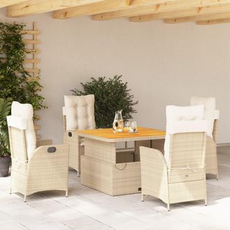 vidaXL Set Comedor De Jard&iacute;n 5 Pzas Con Cojines Rat&aacute;n Sint&eacute;tico Beige Vidaxl