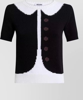 Moschino knit top short sleeves contrast collar buttons