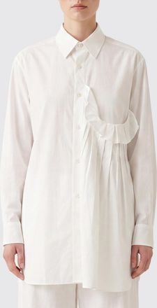 Yohji Yamamoto Camicia a maniche lunghe in popeline di cotone con rouches e ricami