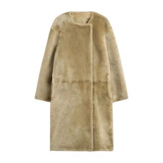 Toteme Faux Fur & Shearling Jackets, female, Beige, S, Collarless Shearling Coat