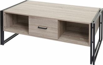 Hhg Mesa De Centro Hhg 236b, Mesa Auxiliar De Sal&oacute;n, Estructura 3d, 45x110x60cm Certificado Mvg, Metal, Aspecto Roble