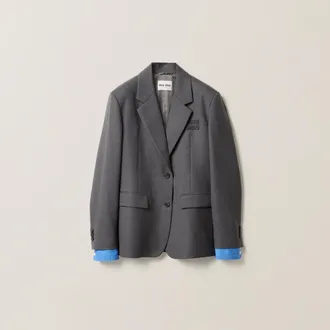 Miu Miu Single-breasted Gabardine Jacket, Woman, Anthracite Gray, Size 40