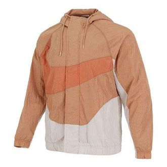 Nike Mens Nike Sportswear Swoosh Contrasting Colors Large Logo Hooded Woven Jacket Orange DD5968-212