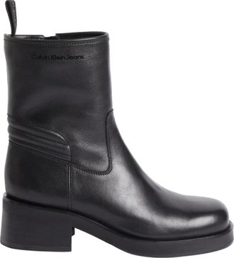 Calvin Klein Jeans Zwarte Dames Biker Enkellaarzen - Dames - Enkellaarsjes - Zwart - 38 EU - Leer - Schoenen