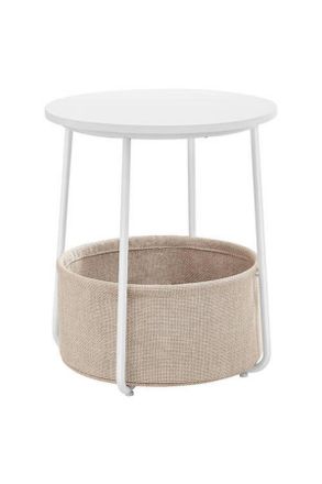 Boxxx Beistelltisch, Wei&szlig;, Beige, Holz, Metall, Textil, Recyclingholz, rund, Rundrohr, 45x51x45 cm, Stauraum, offenes Fach, Wohnzimmer, Wohnzimmertische, Be
