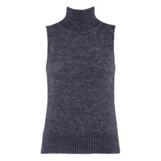 Nenette Mouwloze gebreide top met hoge hals - Dames - Truien - Grijs - Maat: S