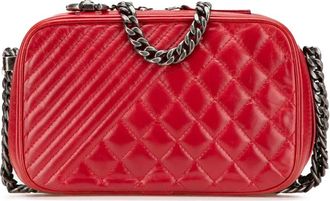Chanel Borsa a tracolla Coco Boy piccola in pelle di agnello trapuntata lucida 2014-2015 - Rosso