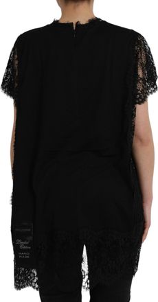 Dolce & Gabbana Womens Black Sacred Heart Print Cotton Lace T-Shirt Nylon