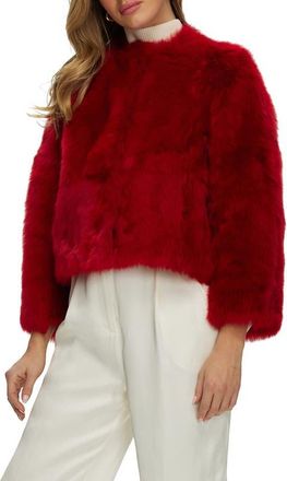 Gorski Collarless Genuine Shearling Short Jacket, Reversible in Red at Nordstrom, Size Medium