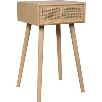 Wanderlust Deco Wanderlust Deco - Mesita De Madera Y Rejilla De Rattan De 1 Cajon Marr&oacute;n 40x36x70h Cm