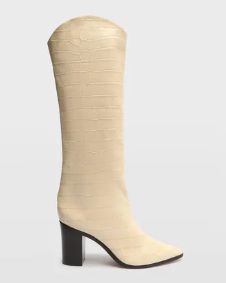 Schutz Analeah Croc-Embossed Knee-High Boots
