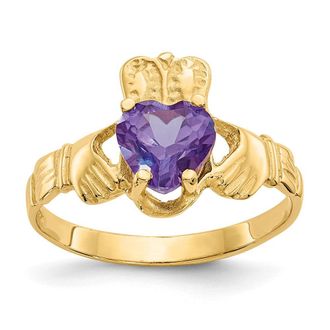 Diamond2Deal 14k Yellow Gold Dark Blue Cubic Zirconia Claddagh Ring