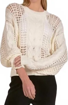 Elan Open Knit Crewneck Sweater In White