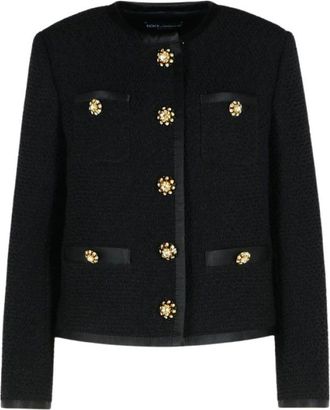 Dolce & Gabbana Jassen, Dames, Zwart, S, Zwarte Gebreide Jas met Knoopsluiting