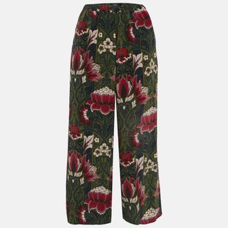 Max Mara Green Floral Print Silk Wide-Leg Pants