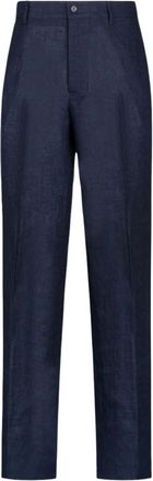 Dolce & Gabbana Linnen Broek met Wijde Pijpen - Heren - Nette broeken - Blauw - L - Linnen - Broeken