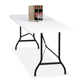 Relaxdays Relaxdays - Mesa De Jard&iacute;n Plegable, Tablero Comedor, 75 X 220 X 68 Cm, Pl&aacute;stico Y Acero, Camping Y Exteriores, Blanco