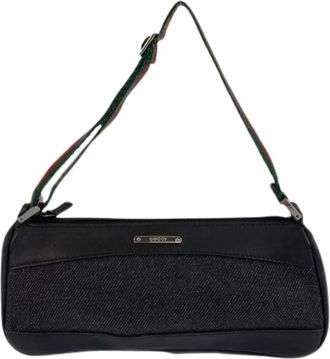 Gucci Pre-owned Canvas Leather Handbag - Dames - Vintage Schoudertas - Zwart - ONE Size - Leer - Vintage