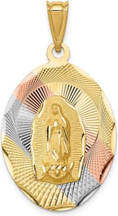 Diamond2Deal 14k Yellow Gold Diamond-cut Solid Large Our Lady Of Guadalupe Oval Pendant