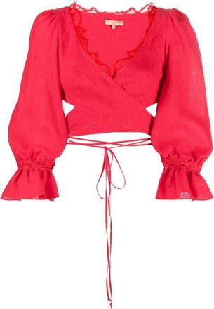 Ermanno Scervino cropped lace-detail top - women - Linen/Flax/Other fibres/Polyester/Cotton - 42 - Red