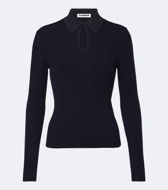 Jil Sander Cutout ribbed-knit wool polo sweater
