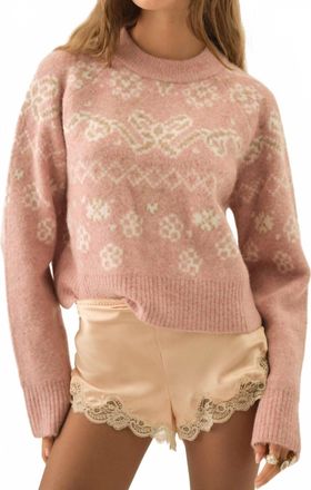 For Love & Lemons Womens Arabella Intarsia Pullover Sweater In Pink