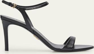 Prada 85mm Saffiano Leather Ankle-Strap Sandals