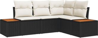 vidaXL Garden Sofa Set with Cushion 4 pcs Black Poly rattan Vidaxl