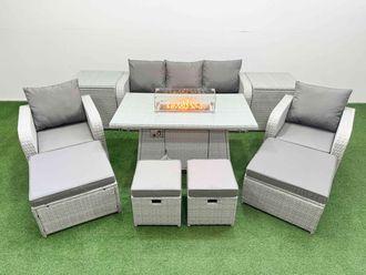 Fimous Rattan Lounge Sofa Sets 9 Seater Outdoor Garden Furniture Set in Light Grey