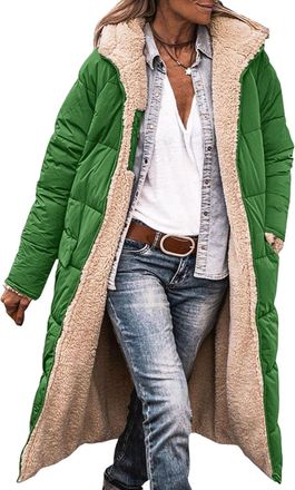 Generic Long Coats for Women UK Longline Fleece Lined Jacket Ladies Long Padded Coat with Hood Warm Casual Quilted Down Jacke Puffer Parka Jackets with Pocket