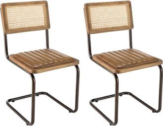 Macabane Lote de 2 sillas de madera de mango y metal con asiento de cuero