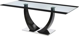 Vente-Unique Mesa de comedor 8 comensales de MDF, cristal templado y acero inoxidable - Negro - MEZZO II