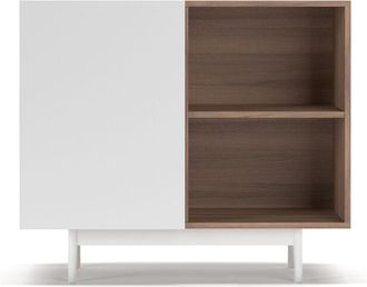 HERDASA Aparador Bajo En Melamina, Colecci&oacute;n Printed (601-2), Con 1 Puerta, En Nogal Y Blanco