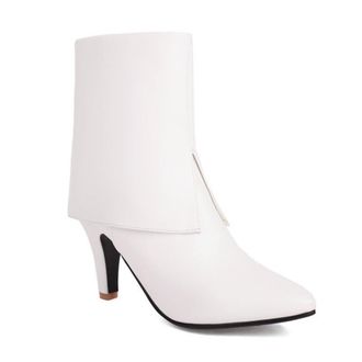 Generic Womens Fashion Patchwork Pointed Toe Ankle Boots Stiletto Heels Side Zipper Winter Dressy Shoes (7.5,White)