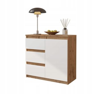 OEM C&oacute;moda De 80 Cm, Roble Wotan / Blanco Mate, 3 Cajones, 1 Puerta, 1 Estante