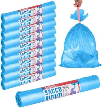 Trade Shop Trade Shop - Rotoli Sacchetti Buste Per Spazzatura 115lt 72x105cm Chiusura Con Laccetto Blu