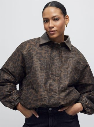 Contemporaine Womens Glossy leopard-print shirt-collar jacket