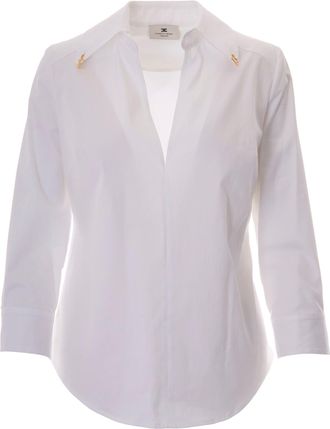 Elisabetta Franchi White Stretch Cotton Shirt with Deep V-Neck