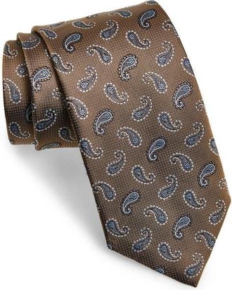David Donahue Paisley Silk Tie in Cocoa at Nordstrom