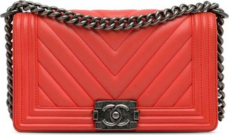 Chanel Red Chevron Medium Calfskin Boy Bag