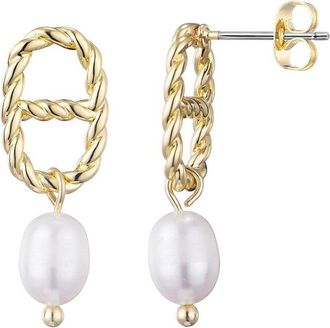 Adornia Adornia 14K Plated 6-8Mm Pearl Mariner Link Drop Earrings