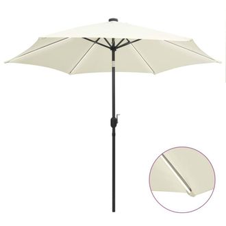 Berkfield Home Garden Parasol with LED Lights & Aluminium Pole 300 cm Sand White