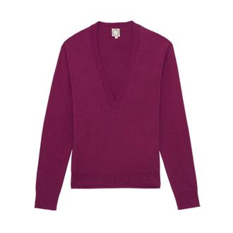 Ines De La Fressange Morcant jumper - Dames - V-hals truien - Paars - S - Katoen - Truien & Vesten