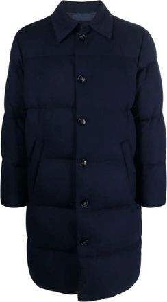 Kiton Indigo Blue Gewatteerde Kasjmier Jas - Heren - Gewatteerde jassen - Blauw - 2XL - Kasjmier - Jassen