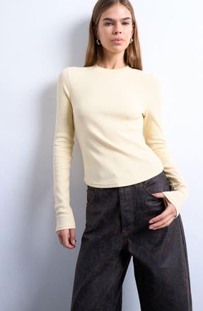 Topshop Rib Knit Long Sleeve Top in Buttermilk at Nordstrom, Size X-Small