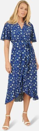 Yumi Frilled-Hem Wrap Midi Dress in Blue at Nordstrom, Size 10